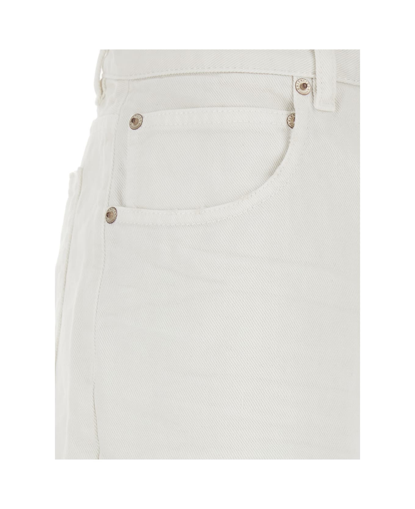 White Five Pocket Jeans With Ripped Hem In Cotton Woman - 3