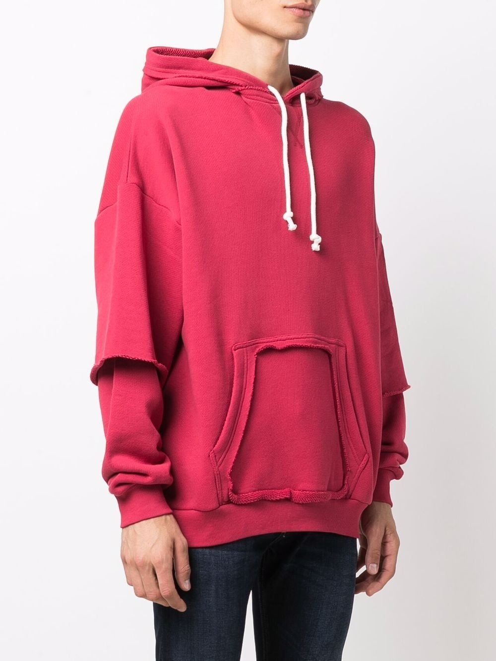 layered cotton drawstring hoodie - 3