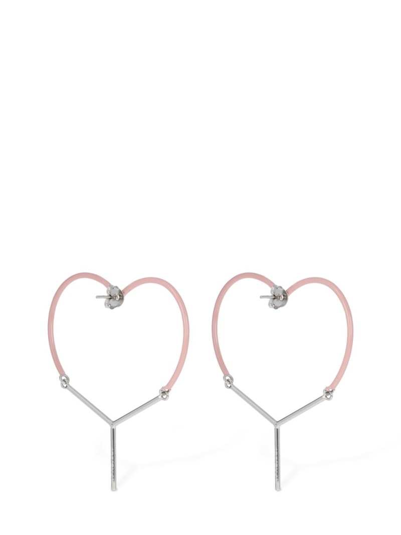 Mini Y heart enamel earrings - 4