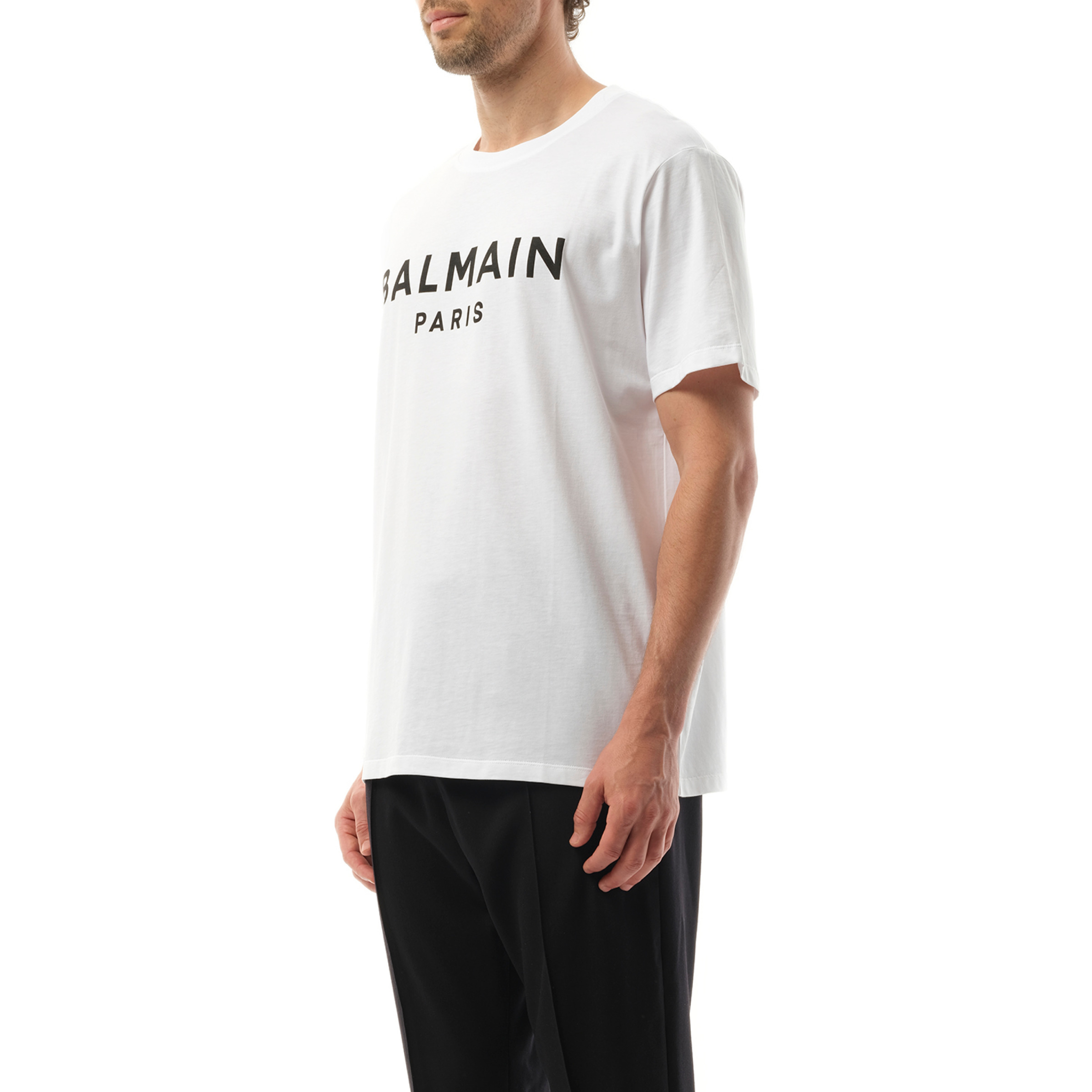 Balmain Print Reg Fit T-Shirt in White/Black - 5