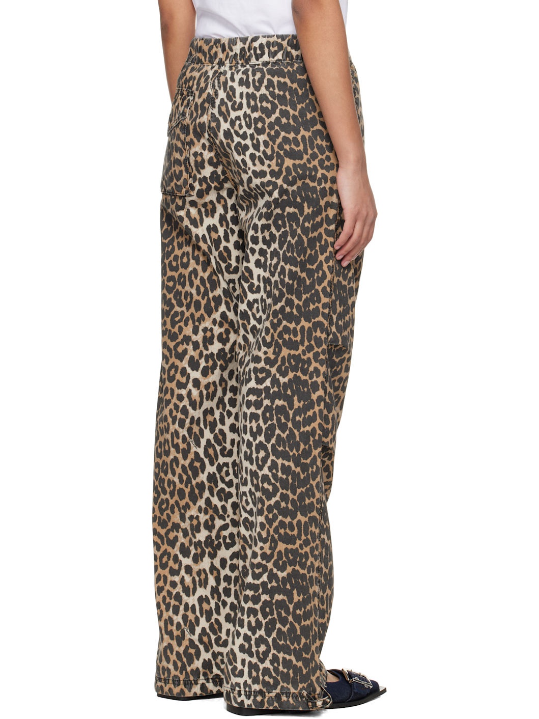 Brown Leopard Washed Cotton Canvas Drawstring Trousers - 3