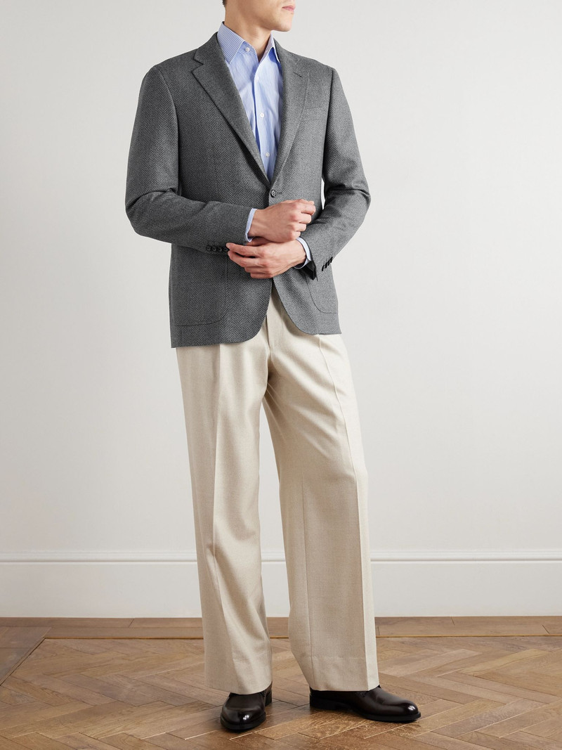 Canali Herringbone Wool Blazer Gray outlook