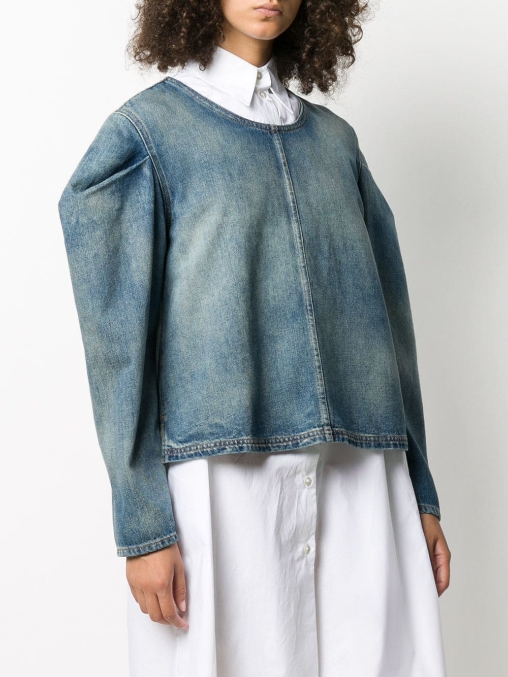 ruched-detail denim top - 3