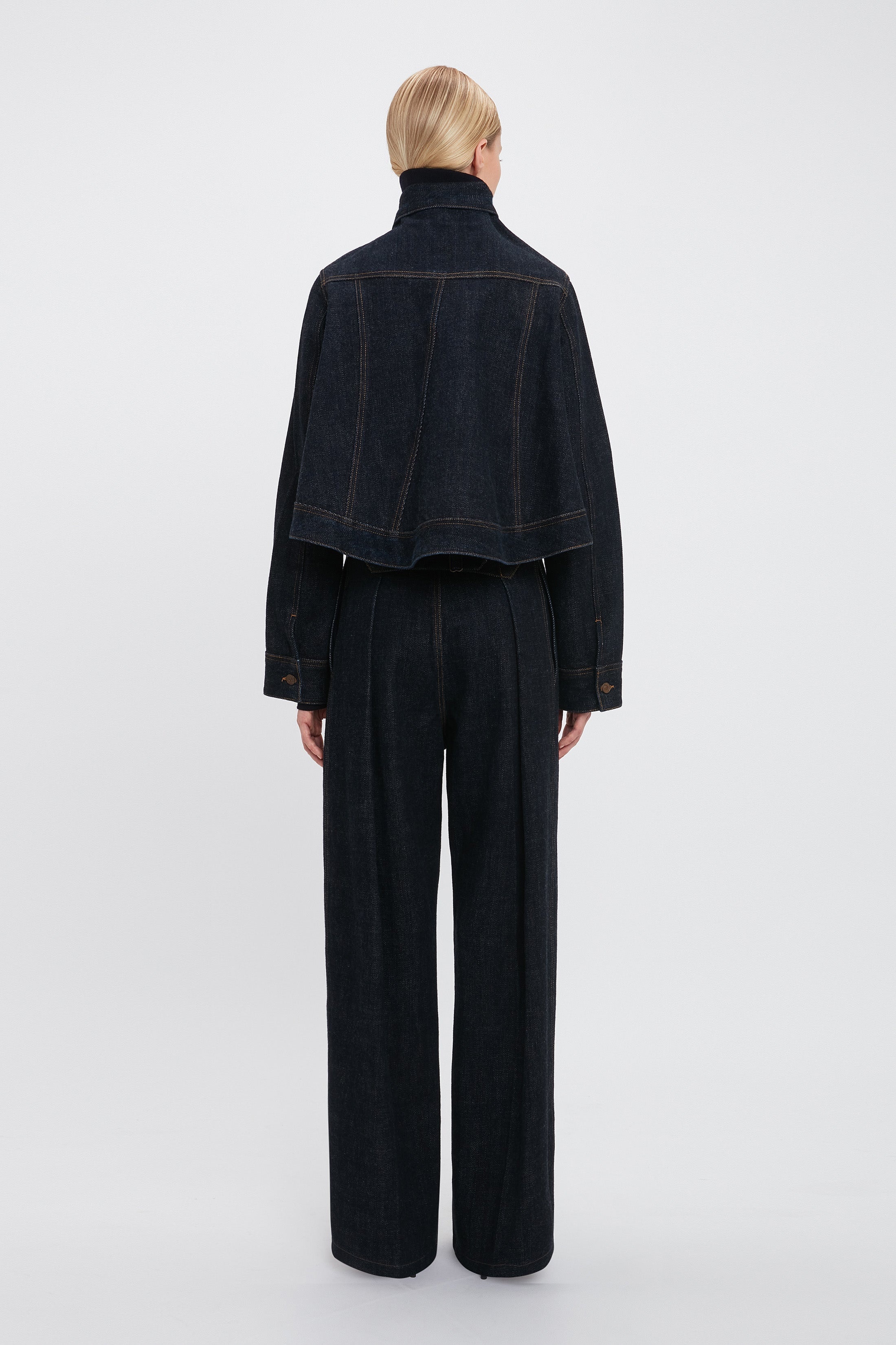 Cropped Denim Jacket In Dark Indigo Rinse - 4