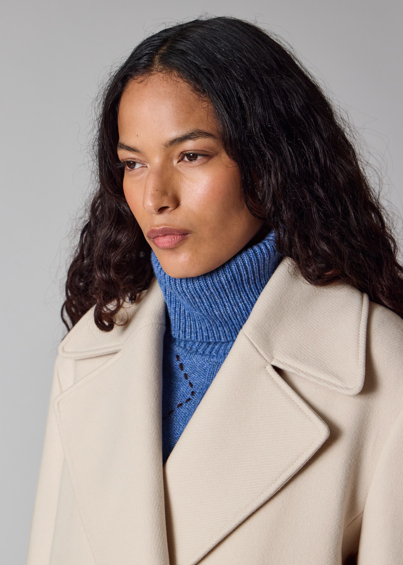 Women's Cream Double-Breasted Wool-Cashmere Coat 10