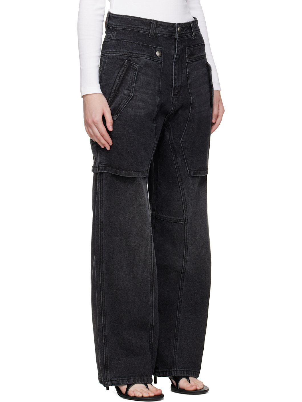 Black Raptor Layered Wide-Leg Jeans - 2
