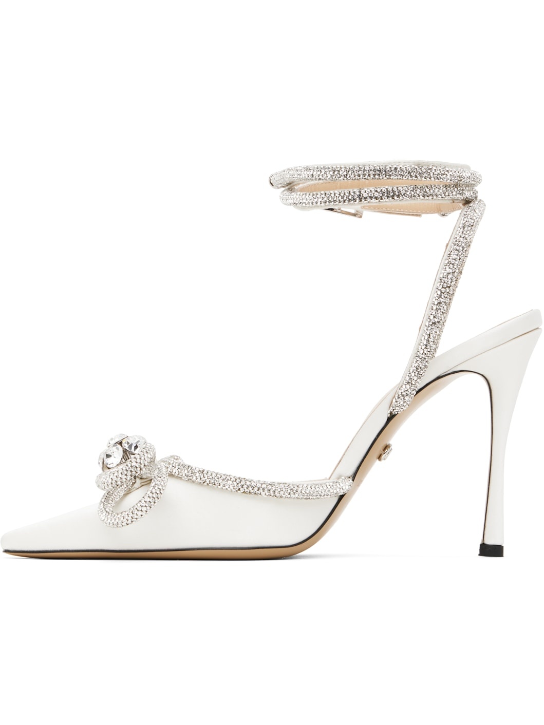 White Double Bow Satin Heels - 3