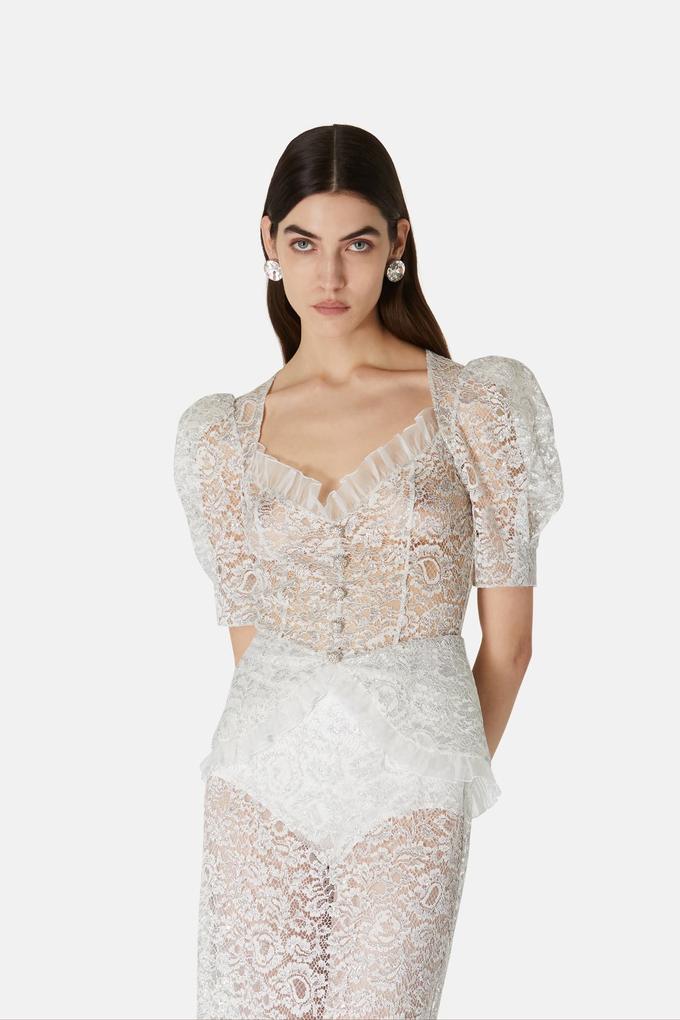 LUREX LACE EVENING DRESS WITH RUFFLE DETAILS - 6