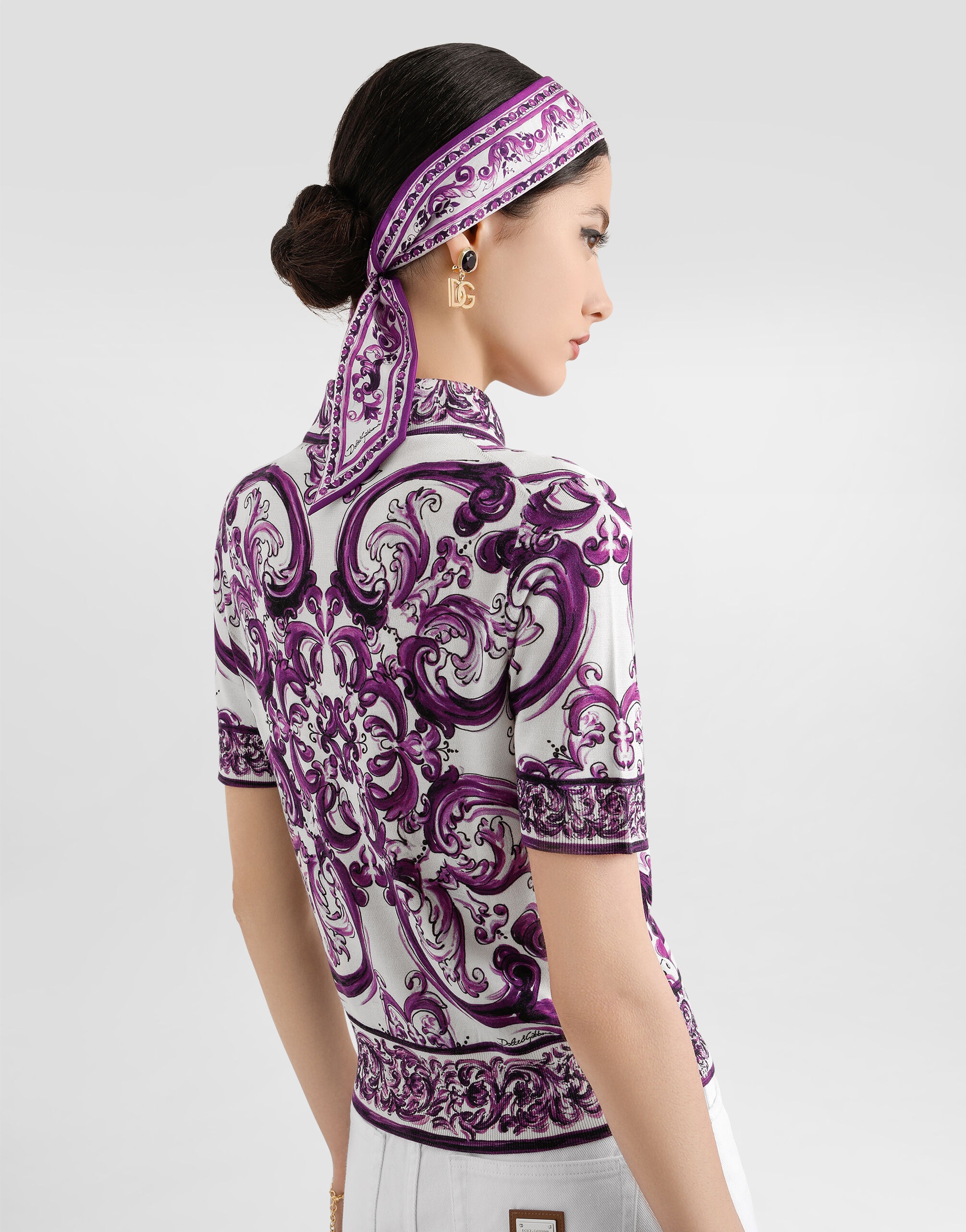 Majolica-print silk polo - 5