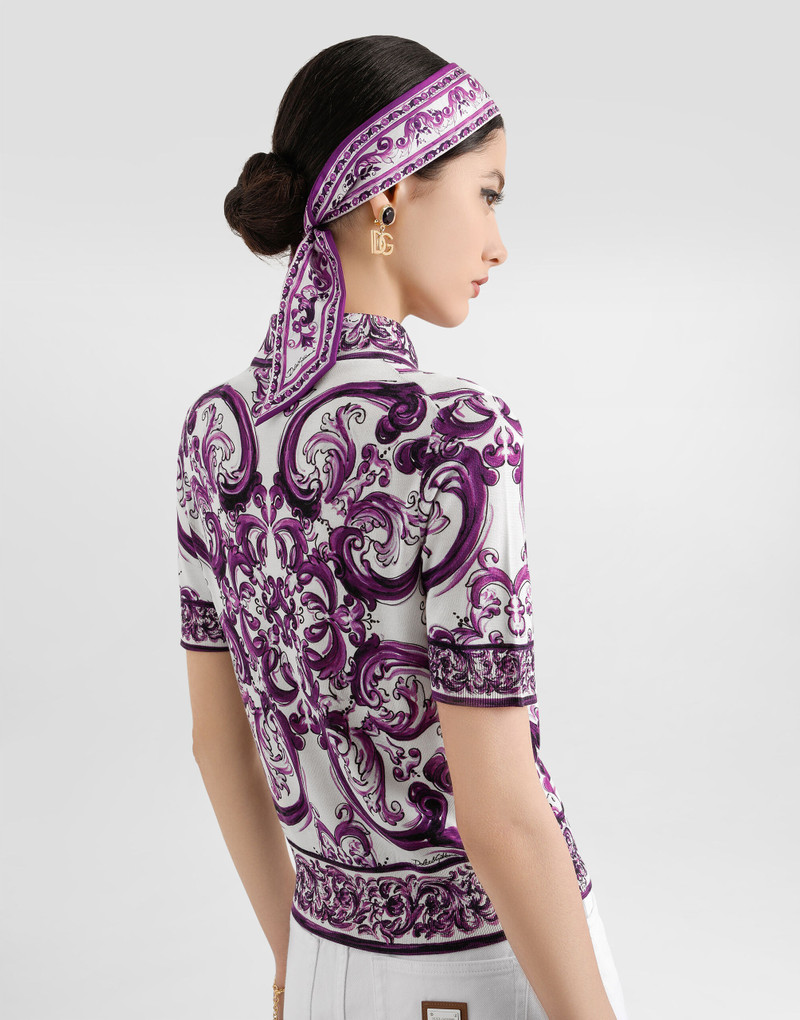 Majolica-print silk polo 5
