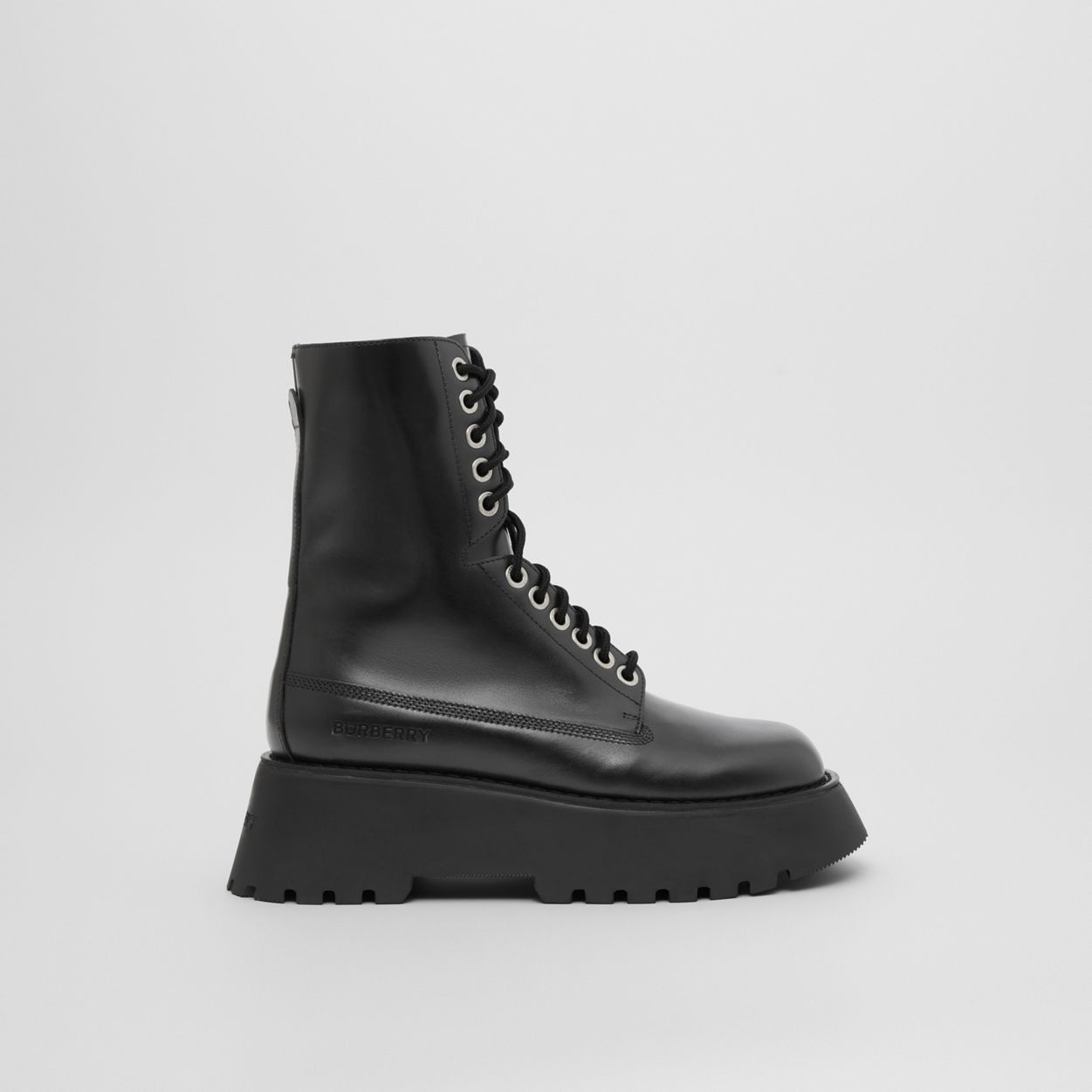 Logo Detail Platform Leather Boots - 1