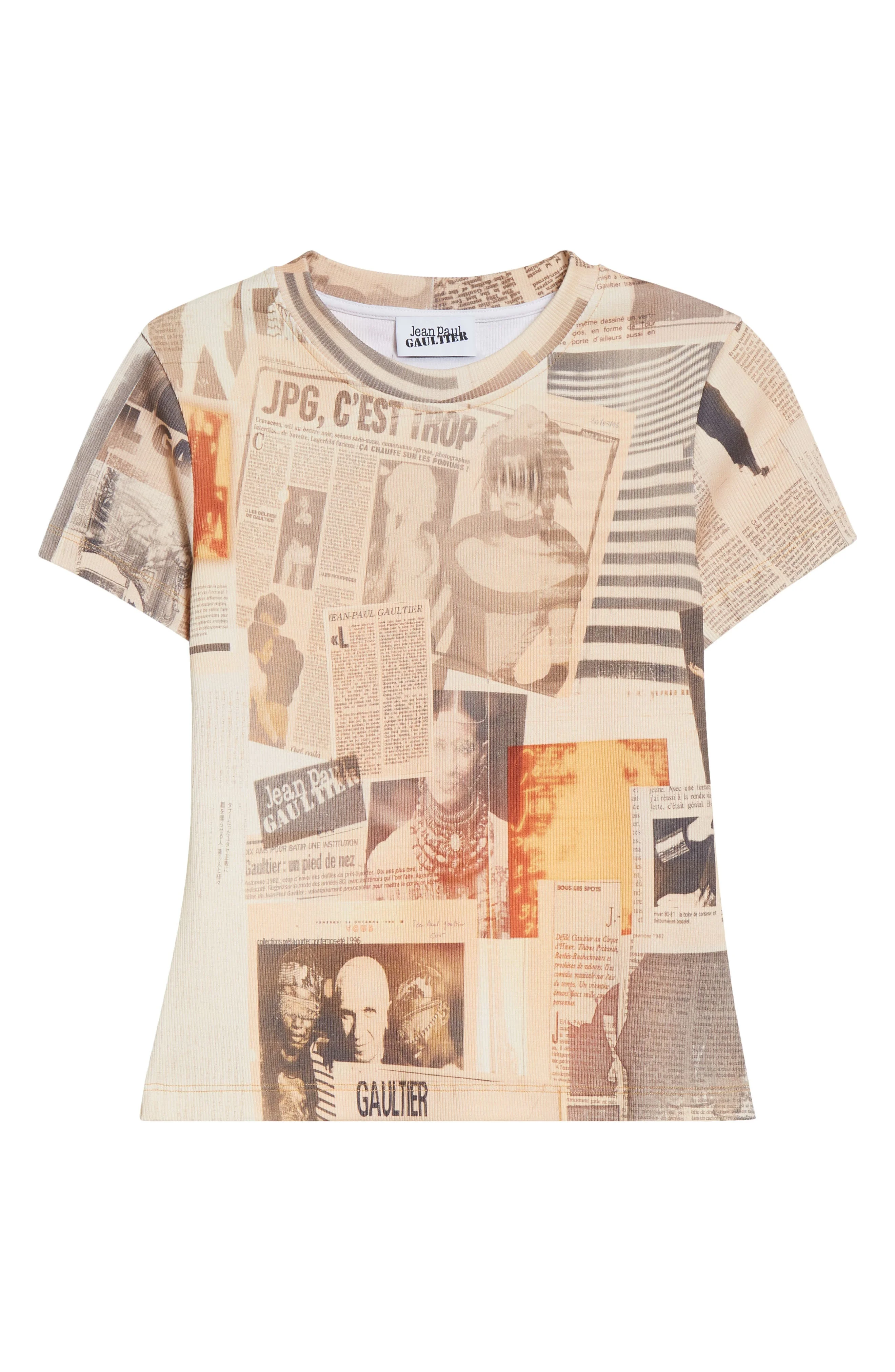 Jean Paul Gaultier Journal Print Rib T-Shirt in Ecru/Light Grey/Red at Nordstrom - 1
