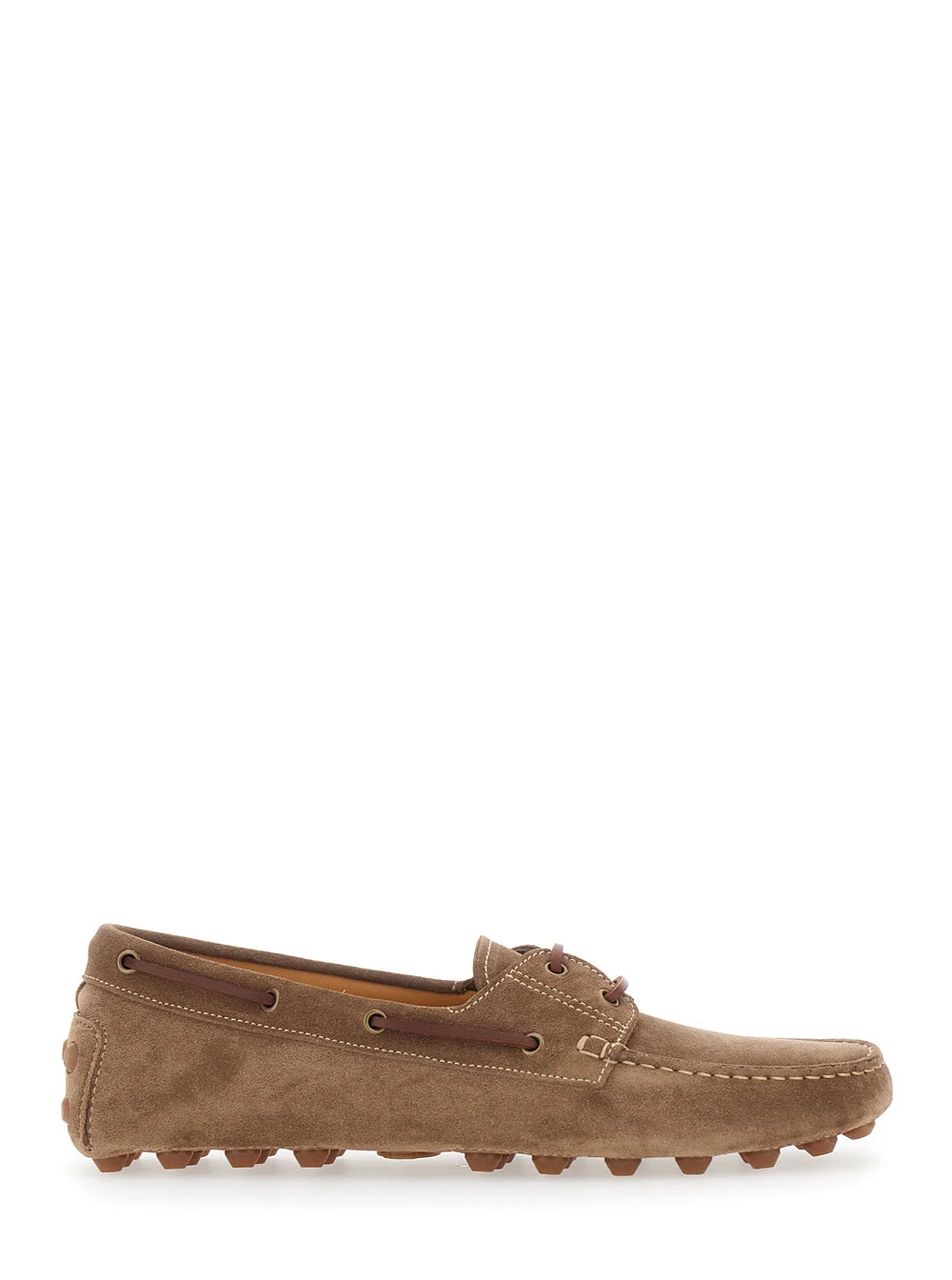 Loafers Bubble Gommino with Contrast Stitching in Brown Suede for Men Calf - 1
