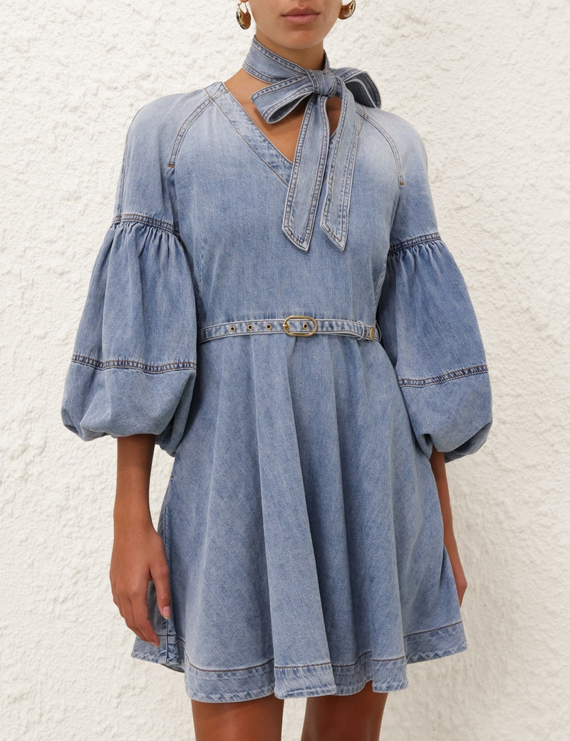 Zimmermann TIE NECK DENIM MINI outlook