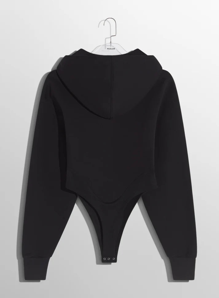 black fleece hoodie bodysuit - 7