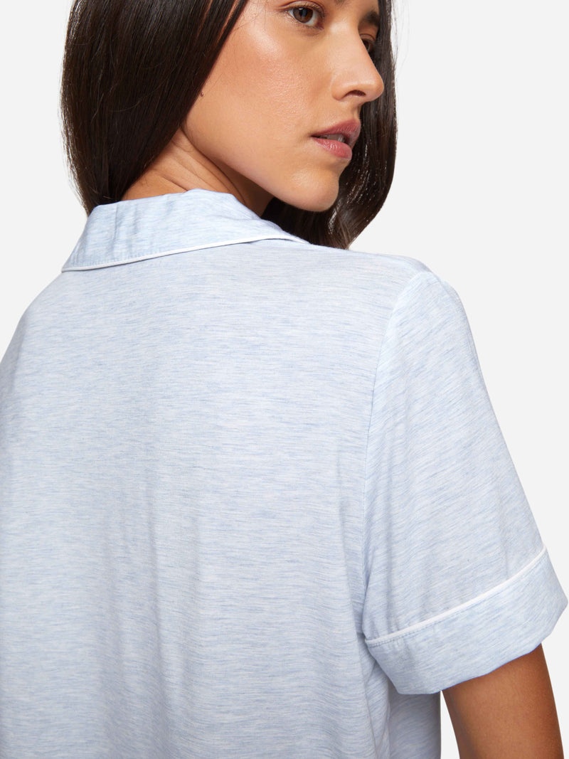 Women's Short Pajamas Ethan Micro Modal Stretch Light Blue Marl - 7