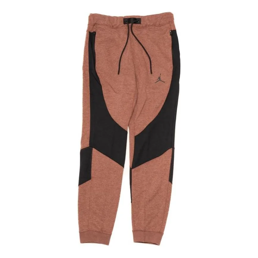 Men's Air Jordan Stripe Printing Logo Lacing Bundle Feet Sports Pants/Trousers/Joggers Brown DQ7320- - 1