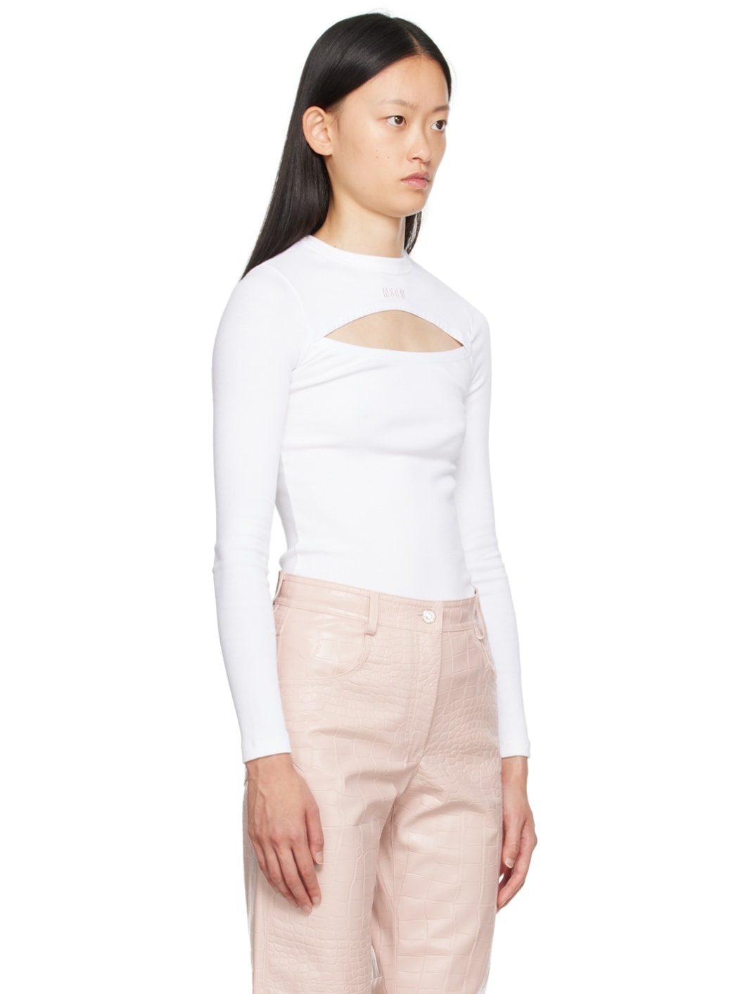 White Cutout Long Sleeve T-Shirt - 2