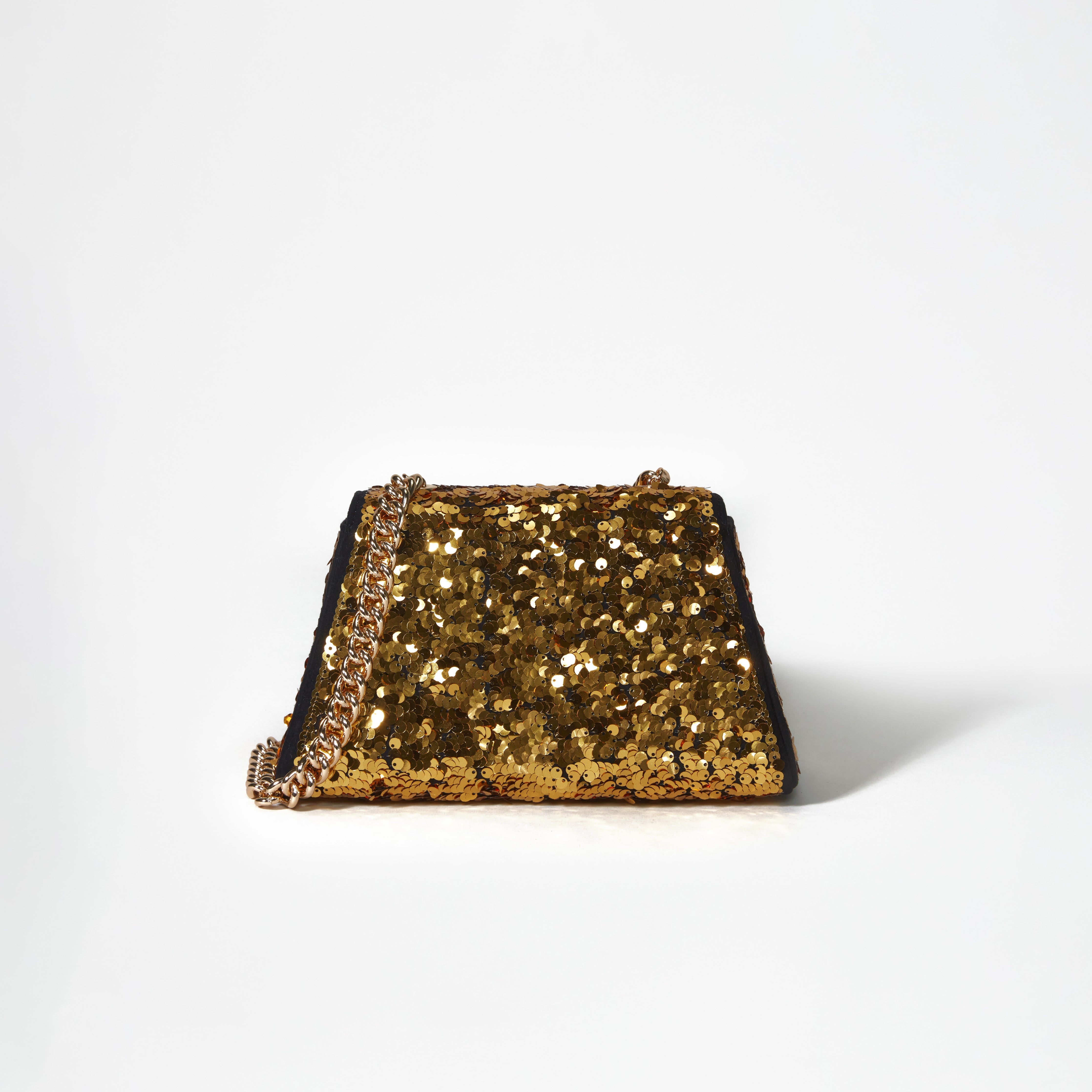 Gold Sequin Bow Mini Shoulder Bag - 3