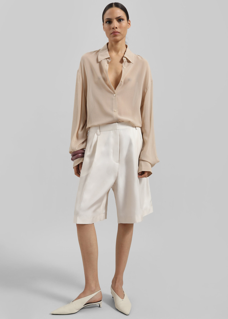 Marfa Pleated Silk Bermuda Shorts - Ivory 1