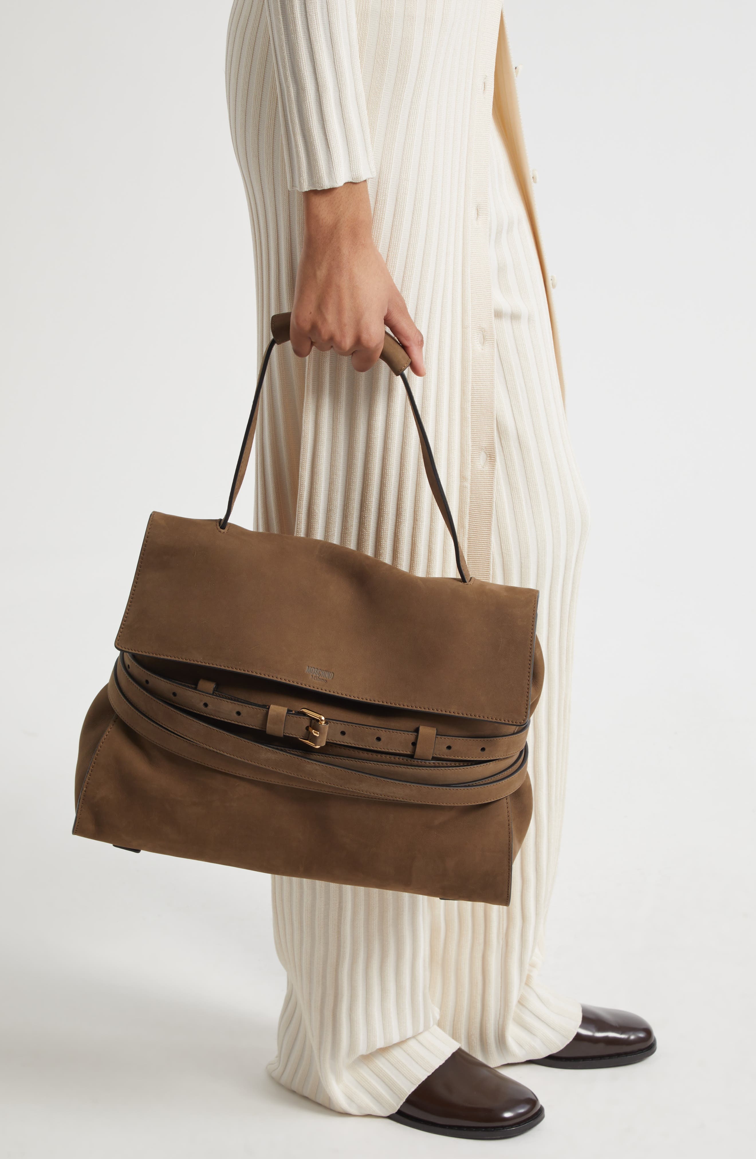 Moschino Medium Tie Me Suede Shoulder Bag in Forest at Nordstrom - 3