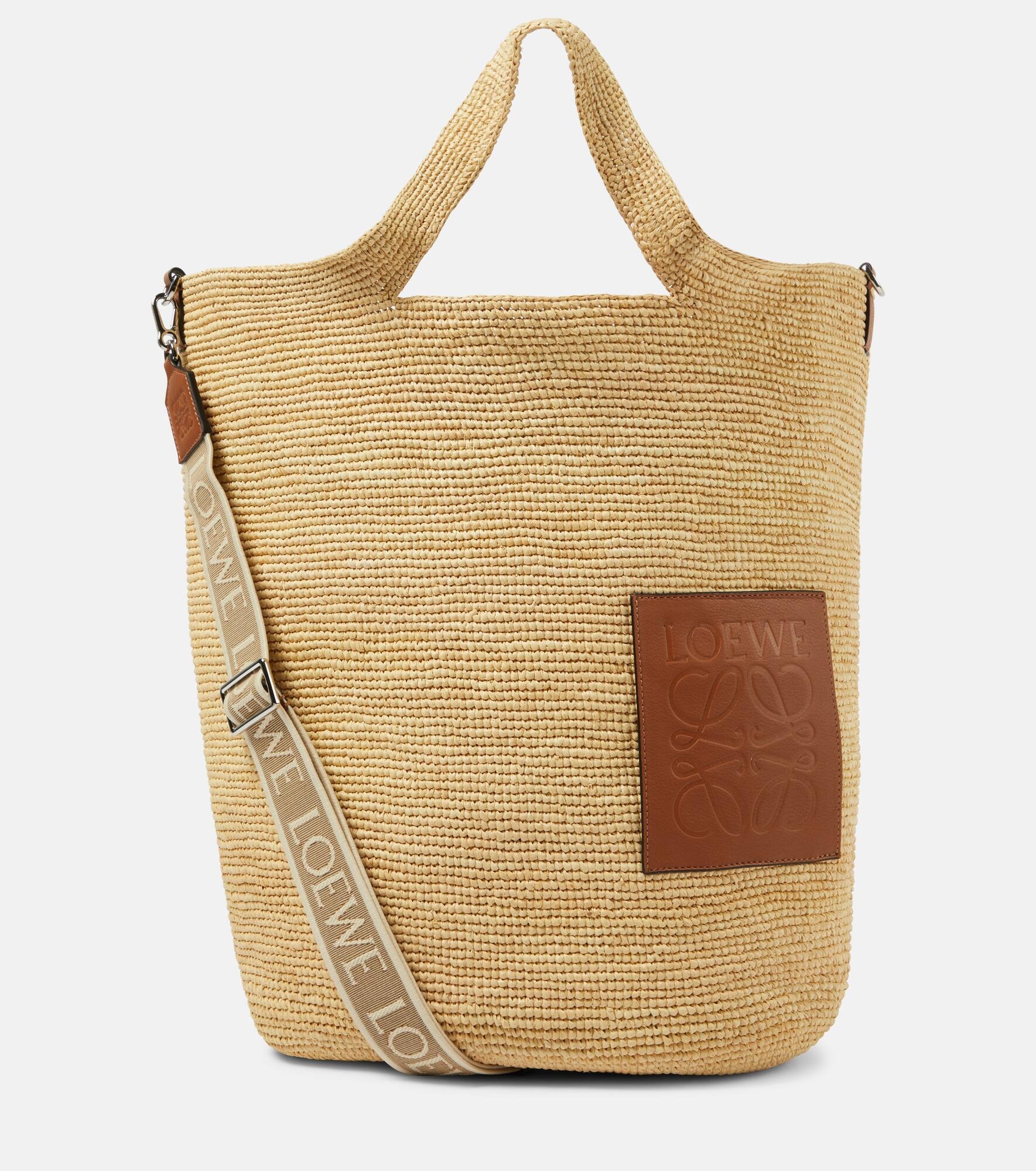 Large leather-trimmed raffia tote bag - 1