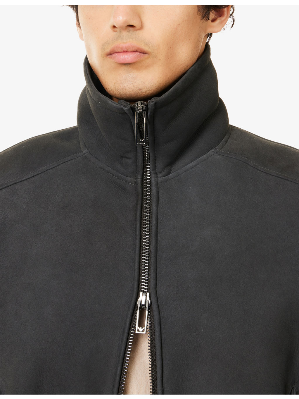 Raglan-Sleeve Shearling Leather Jacket - 5