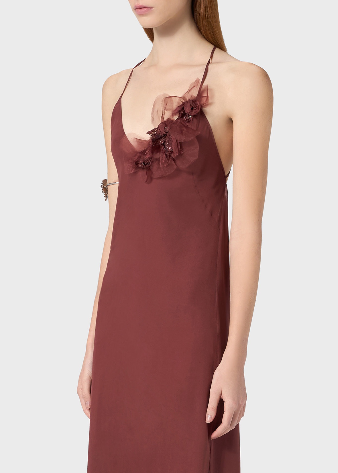 LONG GEORGETTE DRESS WITH 3D FLOWER DECORATION - 5