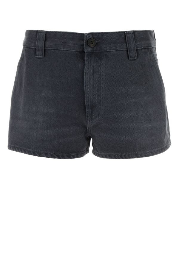 Miu Miu Woman Dark Grey Drill Shorts - 1