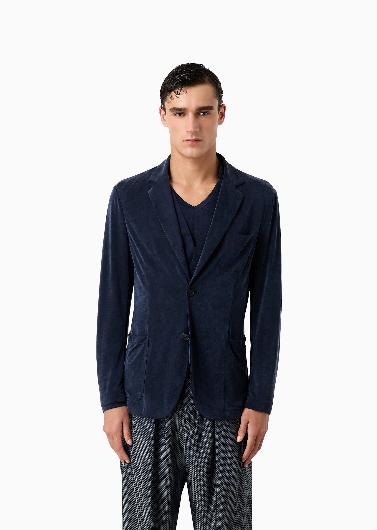 Single-breasted jacket in stretch cupro jersey - 2
