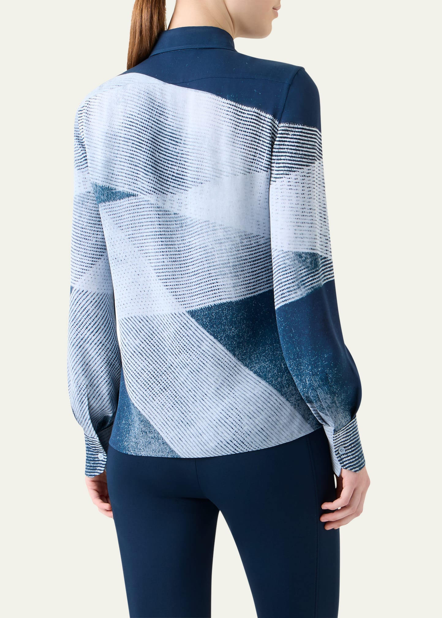Zigzag Print Silk Crepe Button-Down Blouse - 3