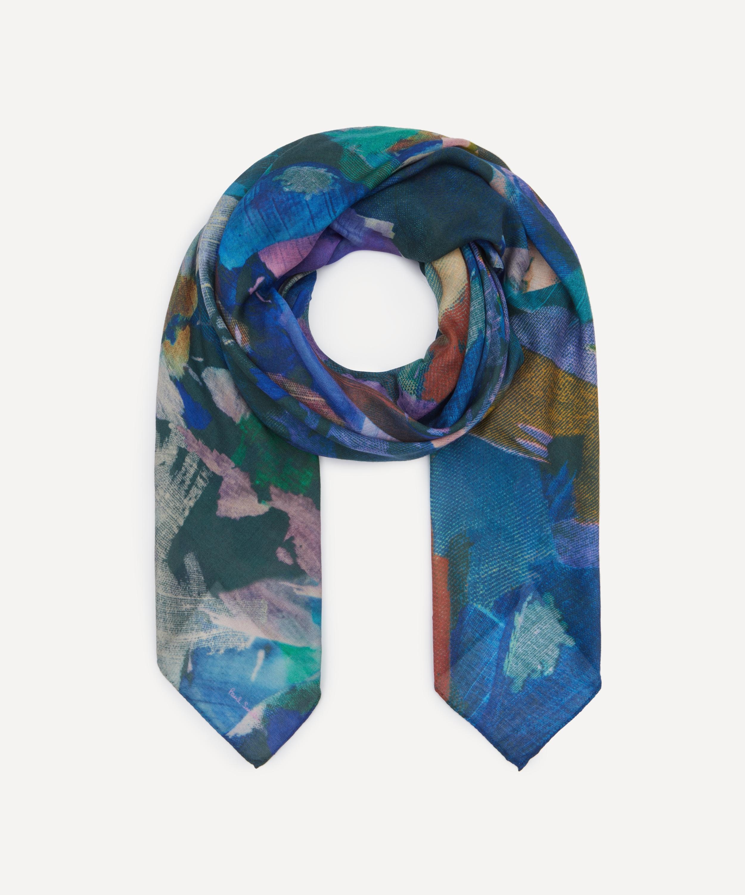 Blue Floral Collage Print Scarf - 1