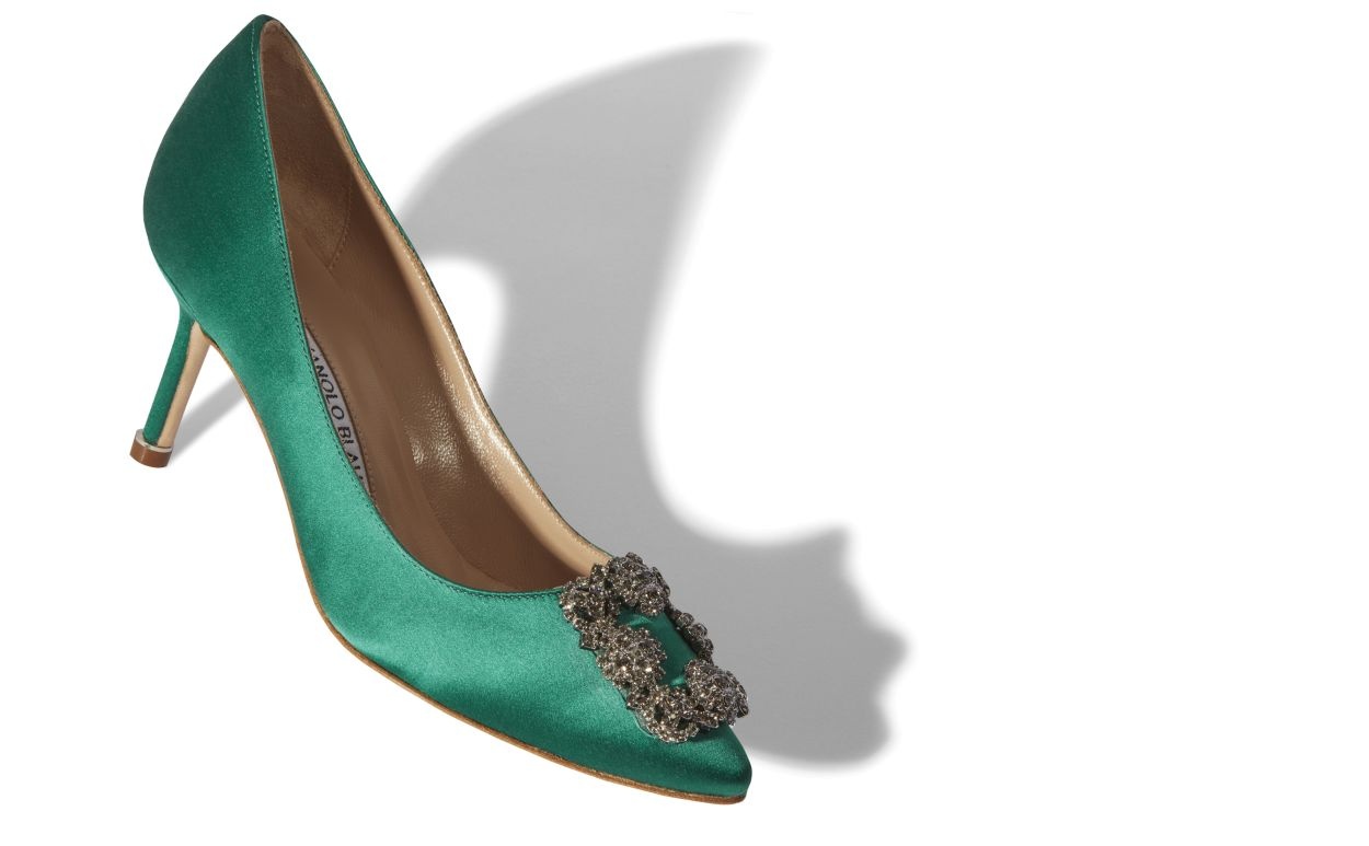 Green Satin Jewel Buckle Pumps - 2