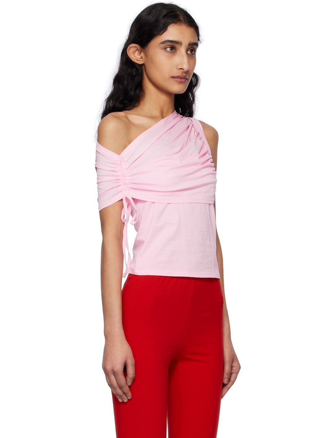 Pink Shirring One Shoulder Top - 2