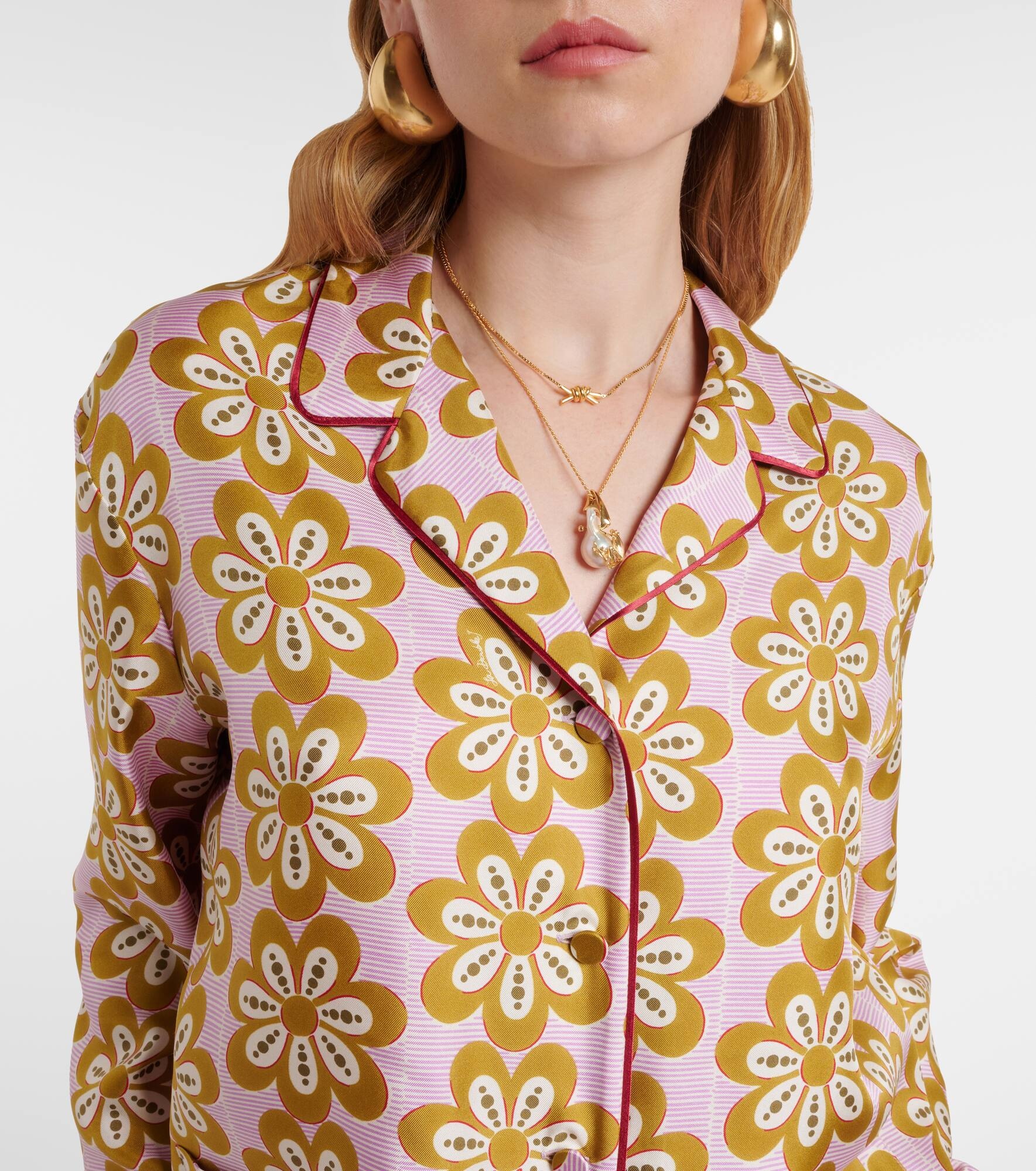 Floral silk twill pijama shirt - 4