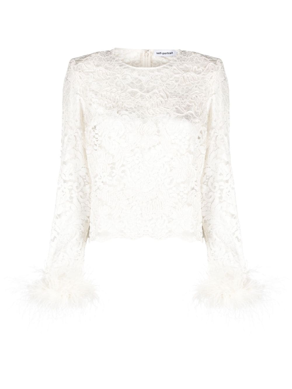 feather-detail cord lace top - 1
