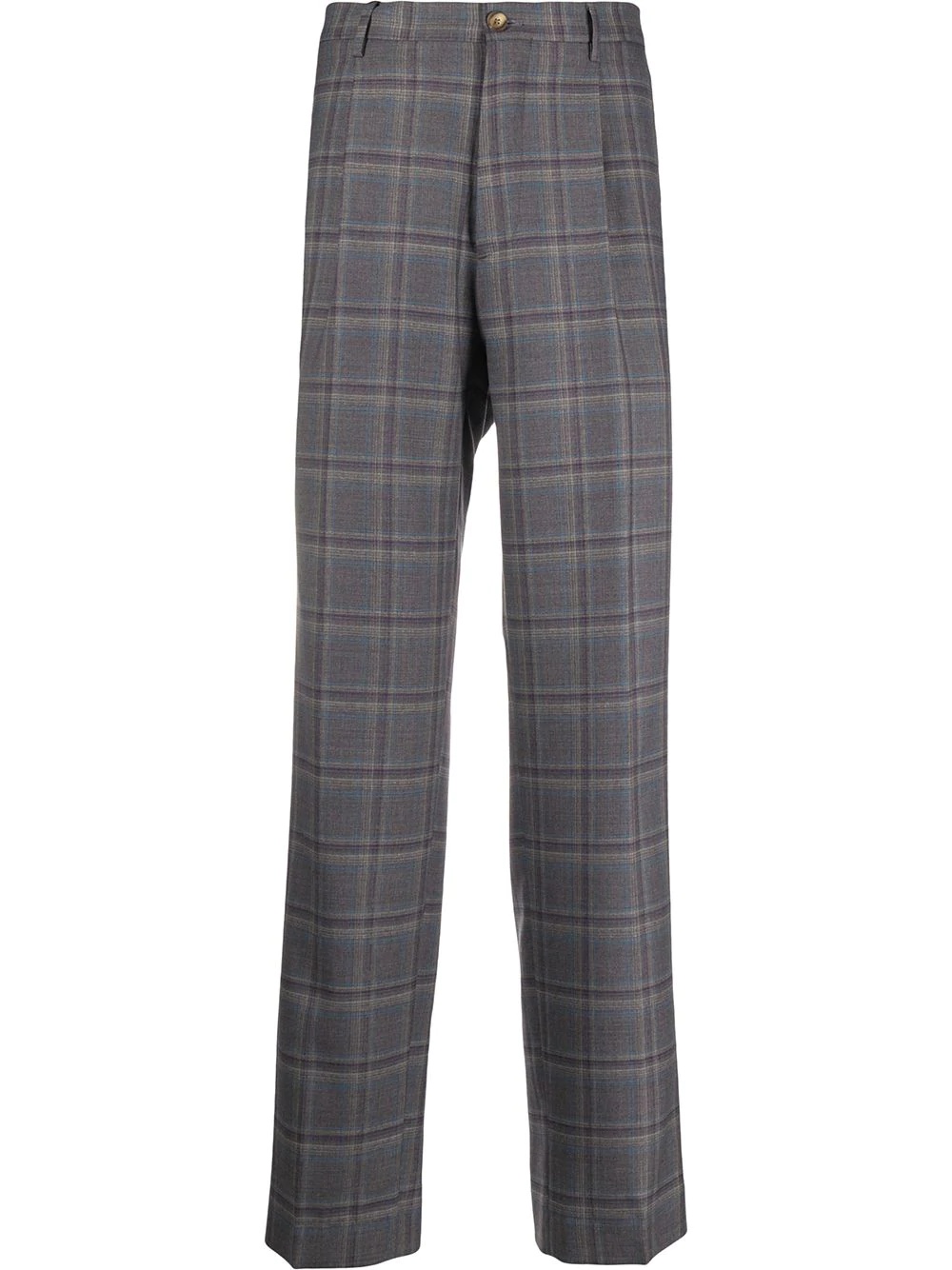 straight-leg checked pattern trousers - 1