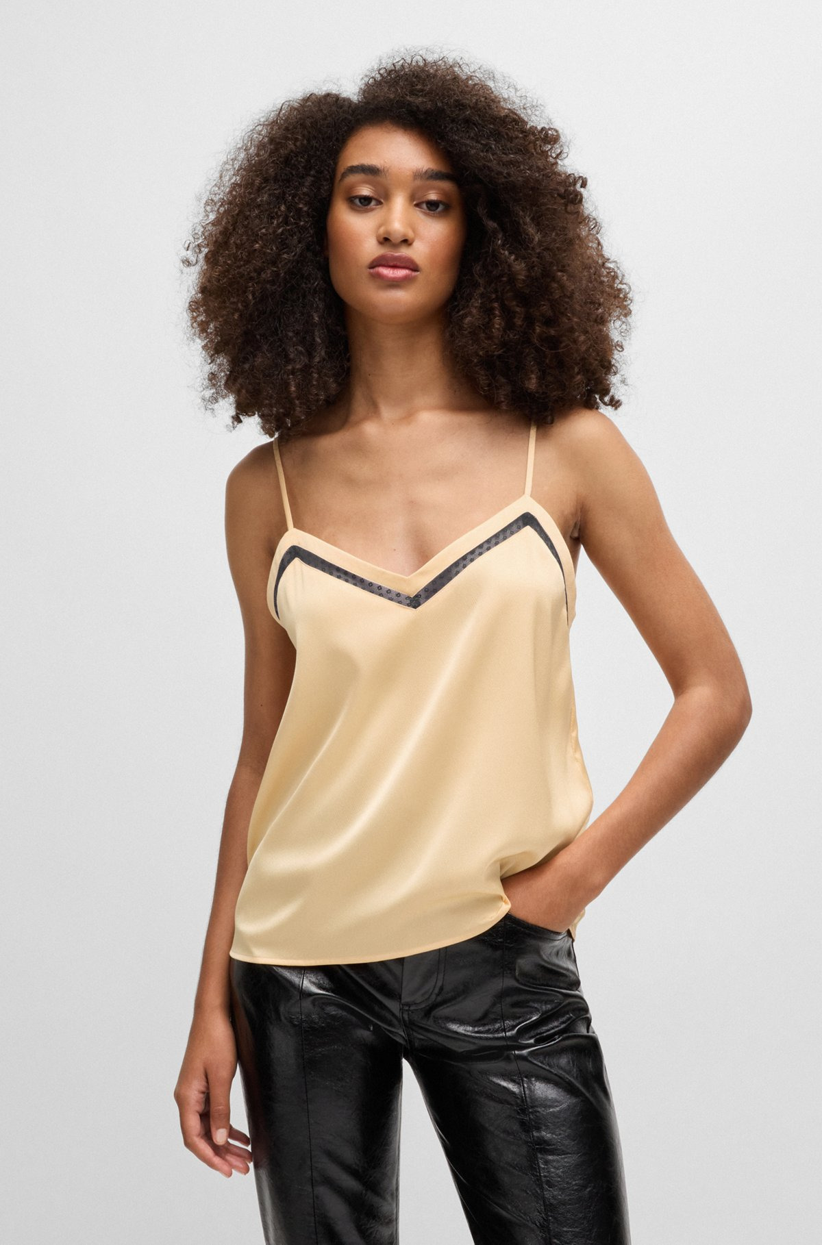 HAMMERED-SATIN CAMISOLE WITH LACE INSERT - 2