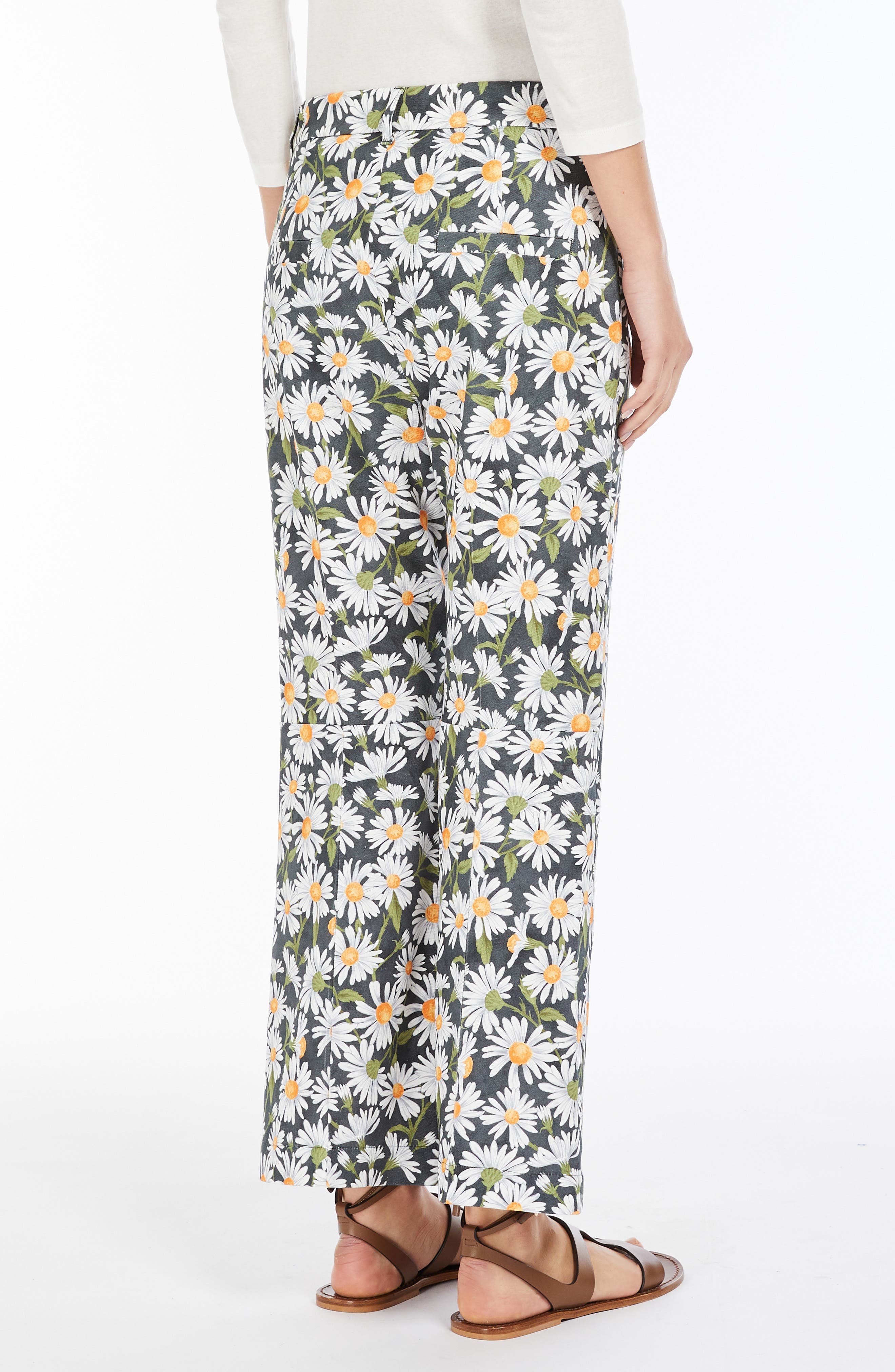 Weekend Max Mara Daisy Print Stretch Cotton Pants in Black at Nordstrom - 2