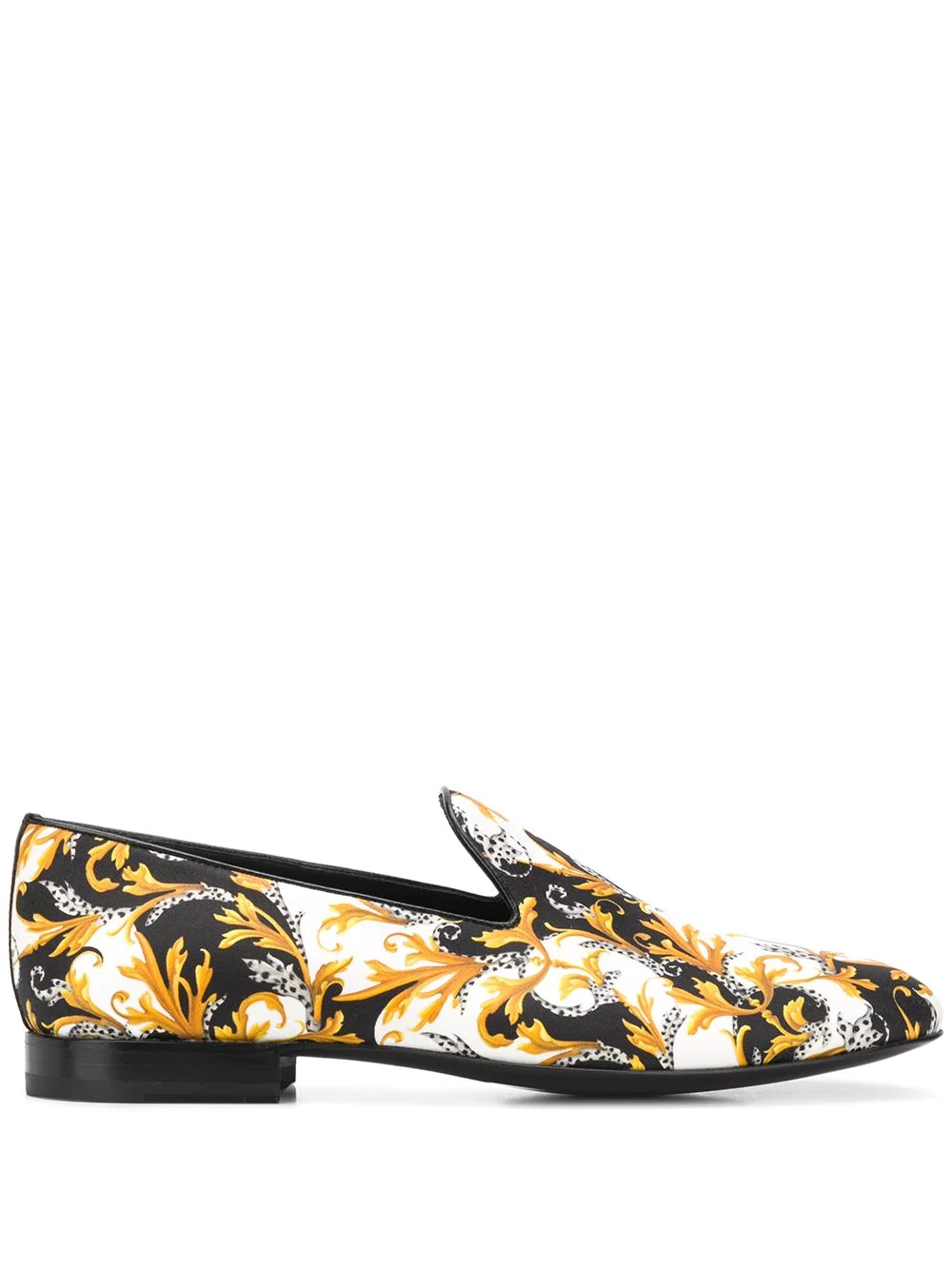 baroque-print silk slippers - 1