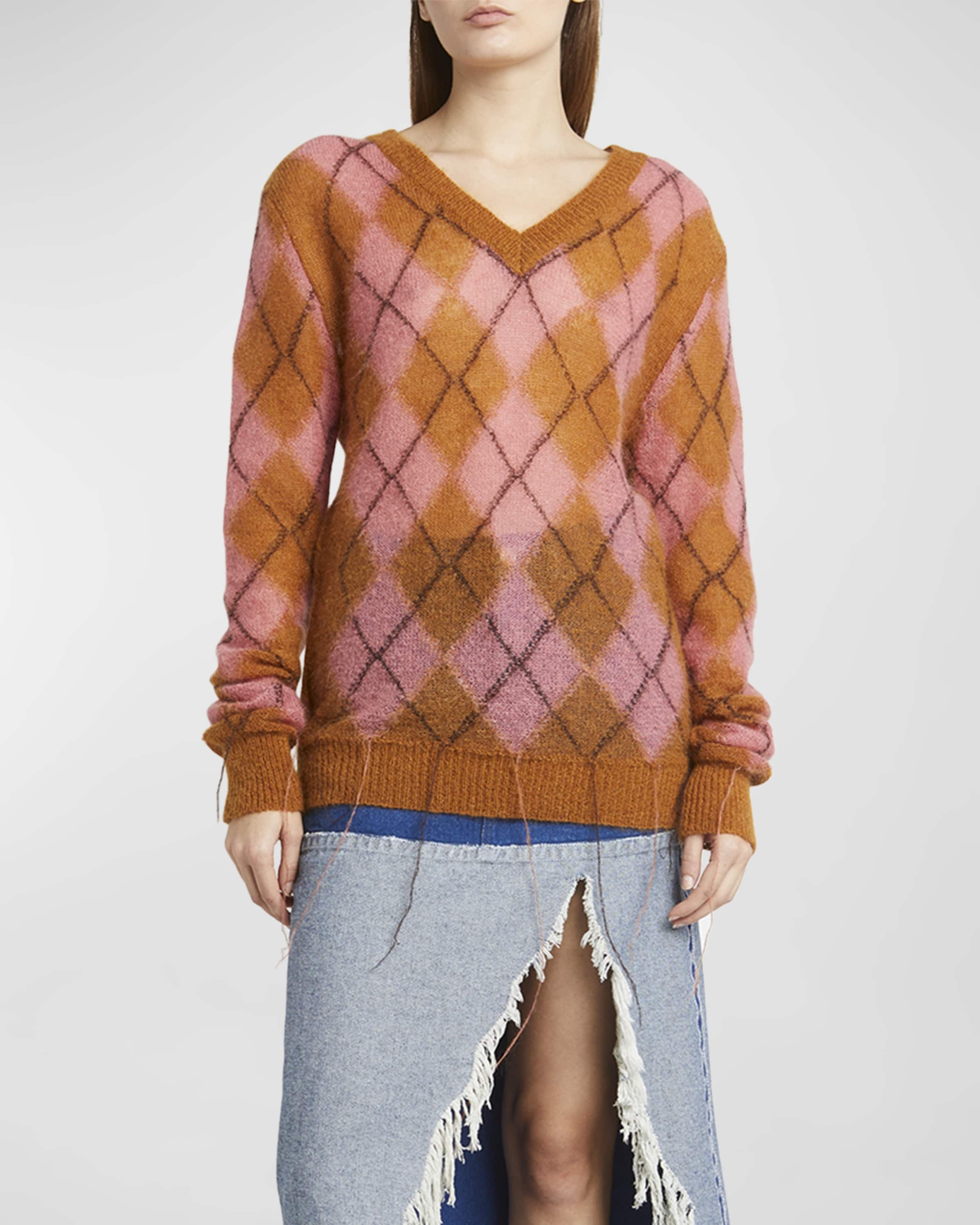 V-Neck Fair Isle Mohair Sweater - 2