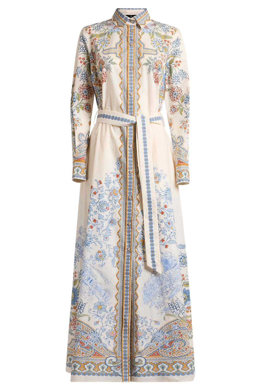 Floral Print Belted Maxi Dress - 1