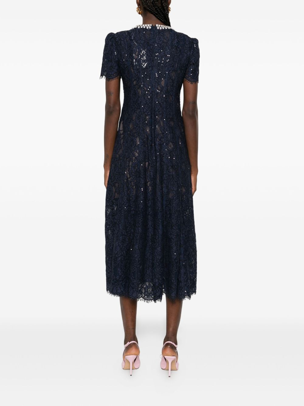 sequin-embellished lace dress - 4