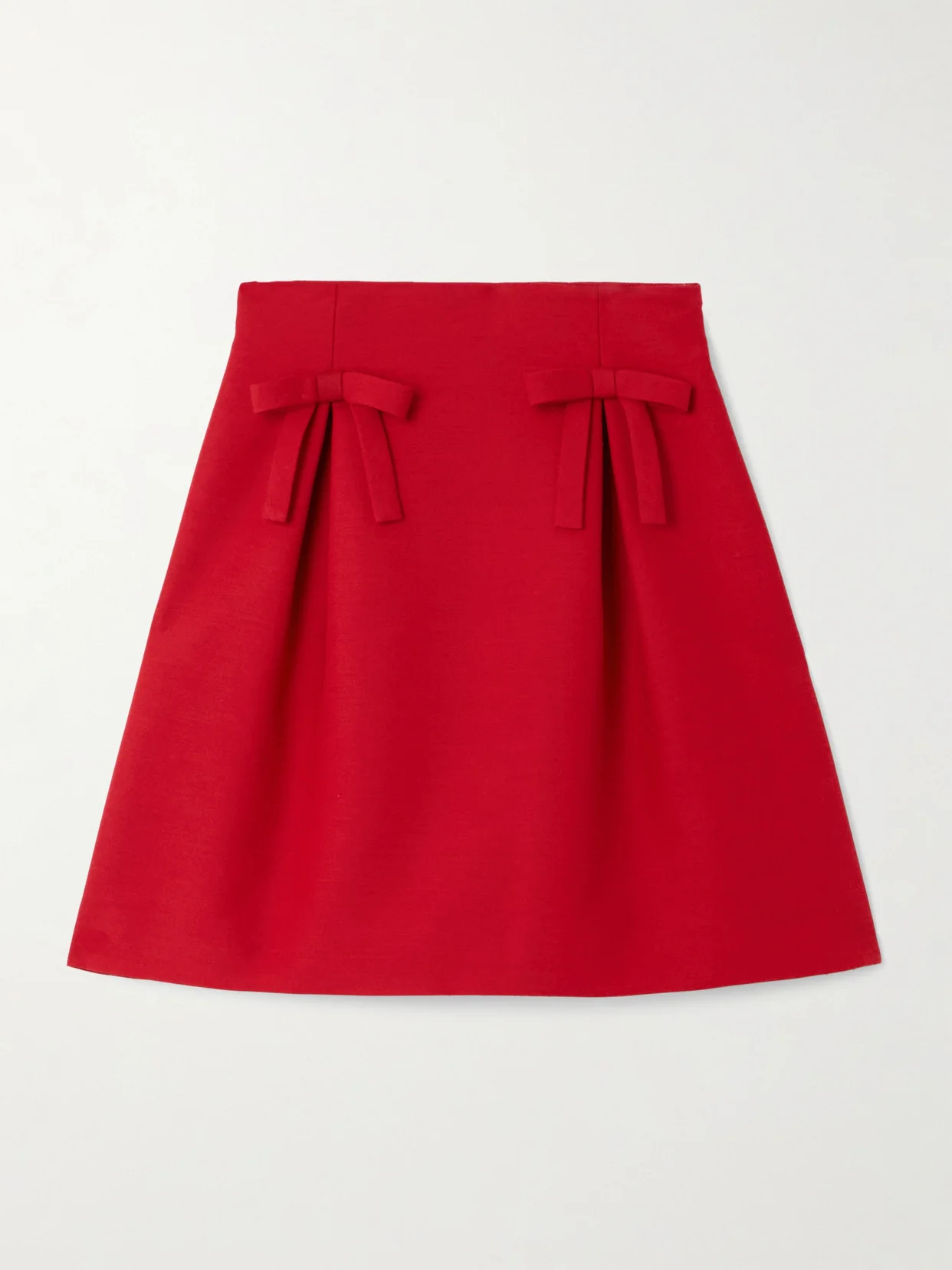 Bow-detailed Pleated Wool And Silk-blend Mini Skirt - 1