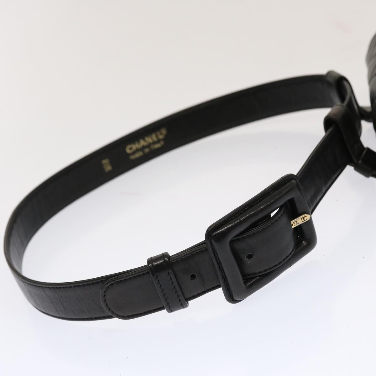 CHANEL Matelasse Turn Lock Waist Bag Lamb Skin Black CC - 7