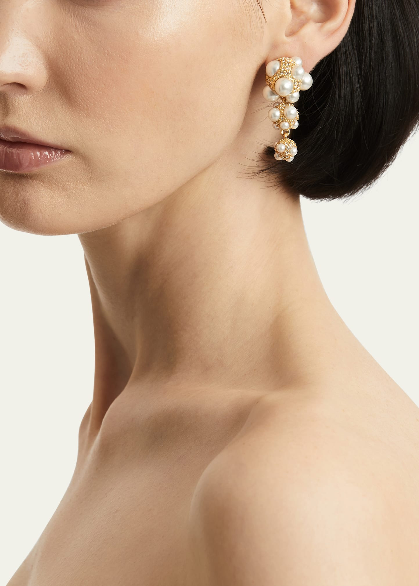 Pearl Pave Cluster Triple Drop Earrings - 2