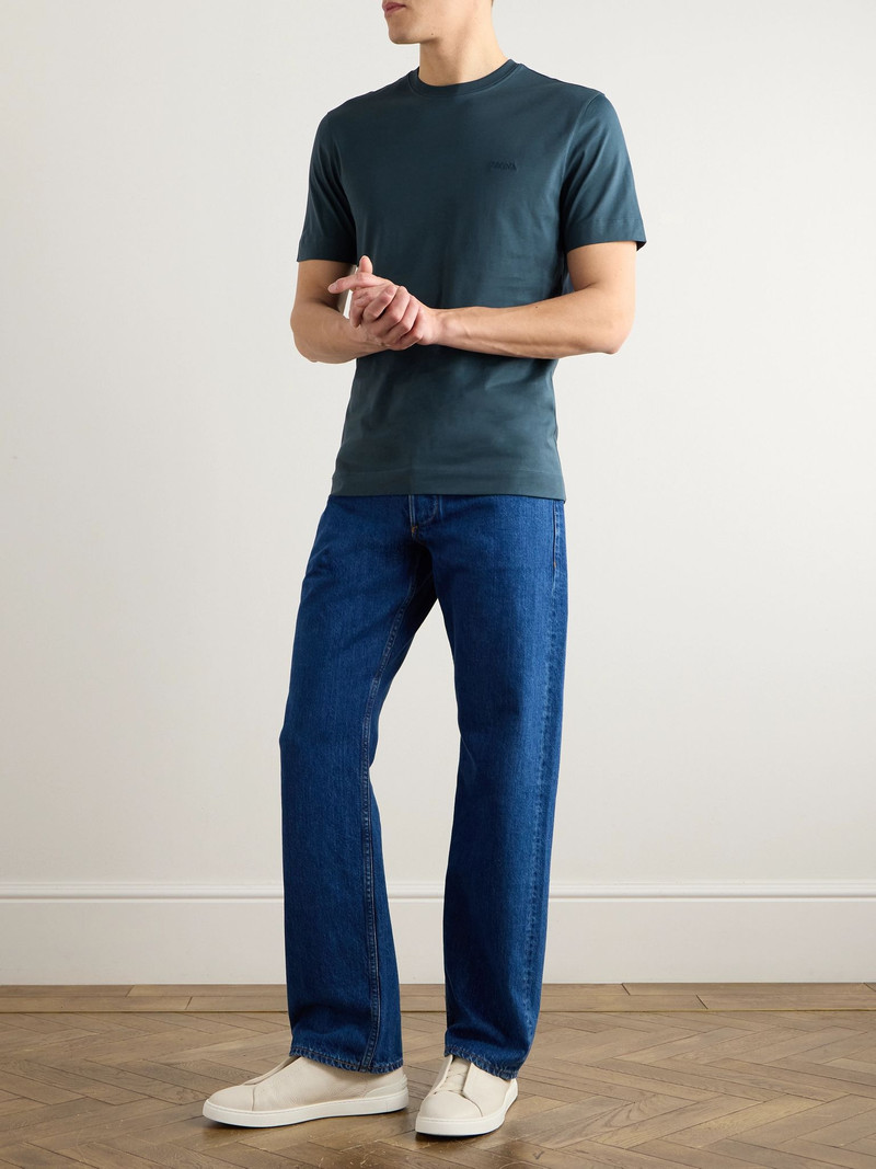 ZEGNA Slim-Fit Logo-Embroidered Cotton-Jersey T-Shirt Blue outlook