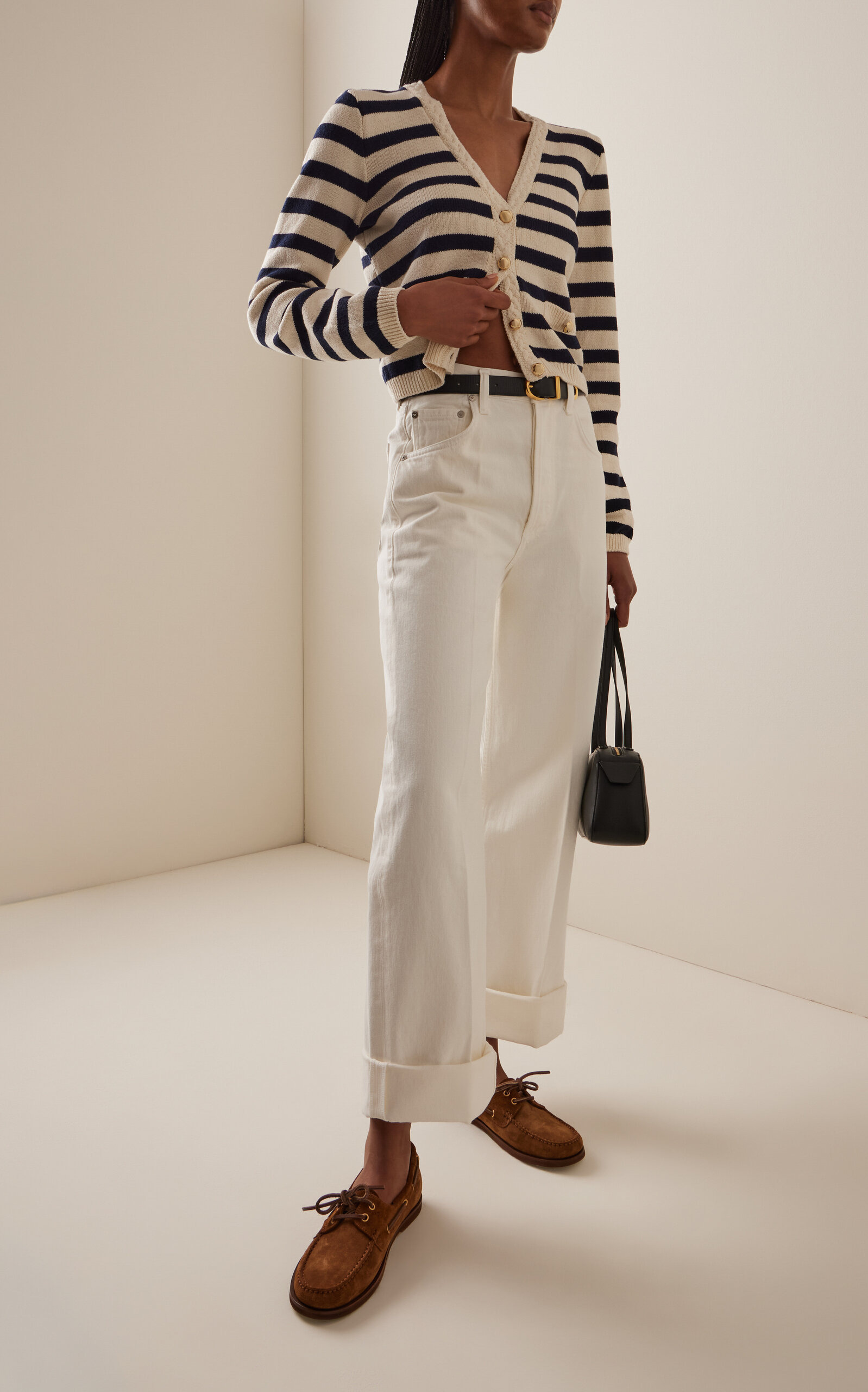 The Harbor Striped Cotton-Blend Cardigan navy - 3