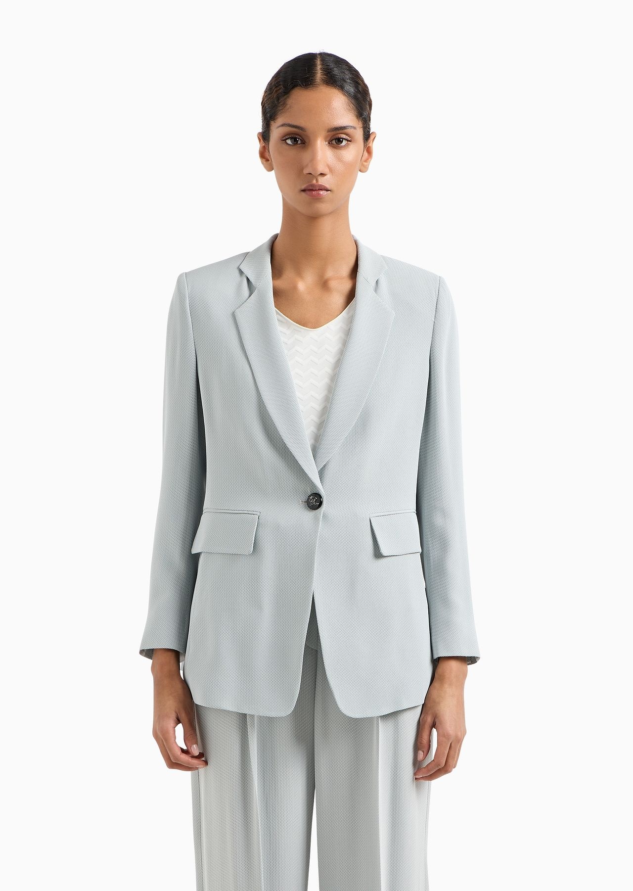 Lapel blazer with chevron micro pattern - 2
