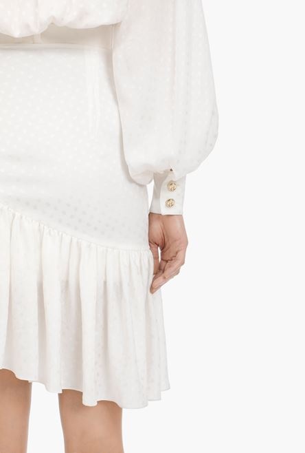 White silk shirt dress and Balmain logo belt - 9